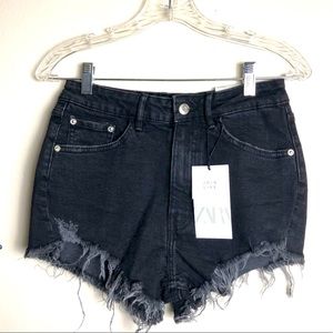 Black Zara Jean Cropped Distressed Shorts